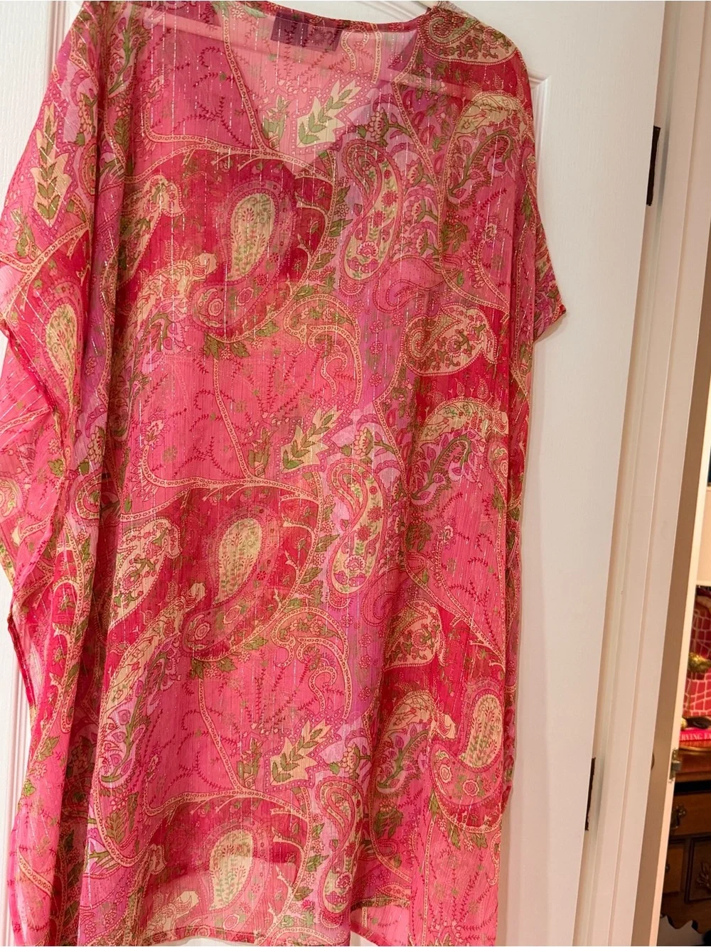 Boho Sheer Paisley Cover-Up Tunic Pink Metallic Lurex Free Size Made in India